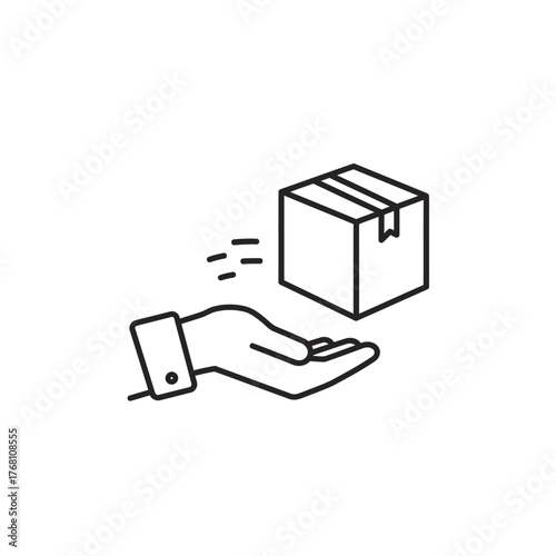 Hand receiving a package delivery service concept illustration.