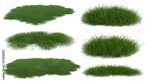 Realistic Green Grass Patches and Tufts, Isolated on Transparent background - Set of 6