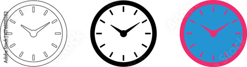 Clock face design illustration set displaying time with modern and classic variations for presentations and backgrounds