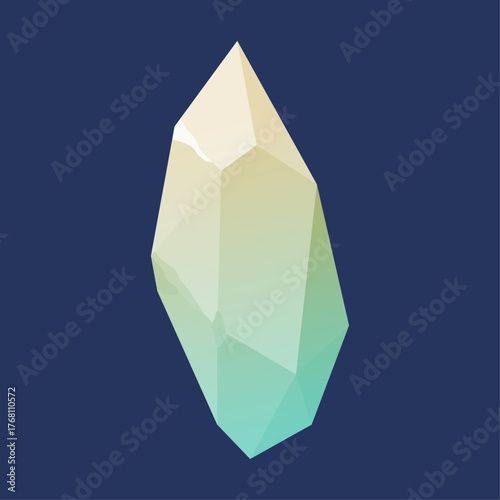 Abstract polygonal crystal gem icon with a gradient of yellow and blue on a dark blue background