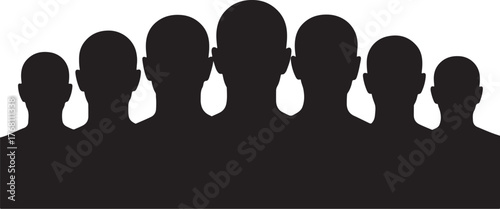 Crowd of Seven Silhouettes of Heads and Shoulders in a Row on White Background people on transparent background