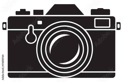 Silhouette of camera icon black outline vector illustration isolated on white background
