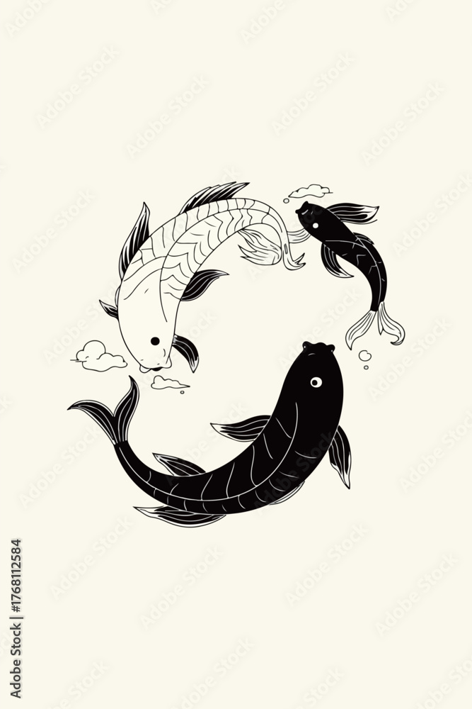 Fototapeta premium Yin Yang Koi Fish Illustration