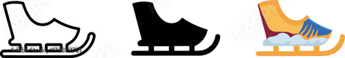 Set of Ice Skating Icon Vector Illustration in Outline Solid and Colored Style