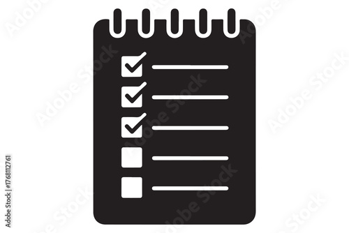 Simple checklist clipboard silhouette icon on white backgrounds
