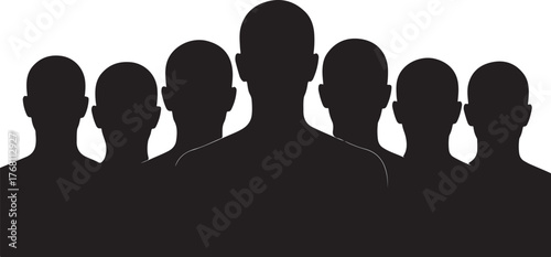 Group Of Seven People Silhouettes Facing Forward On White Background vector illustration on transparent background