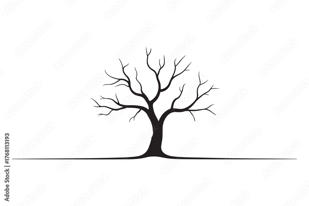 Fototapeta premium Leafless tree silhouette icon on white and black background