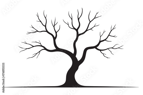 Leafless tree silhouette icon on white and black background