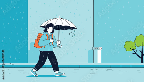 Person Walking in the Rain with Umbrella