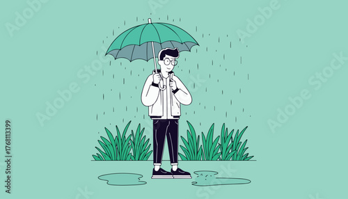 Man with Umbrella in the Rain