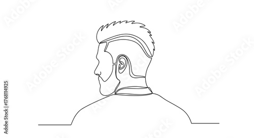 Back of man’s fresh haircut in line drawing, symbolizing masculinity and self-care