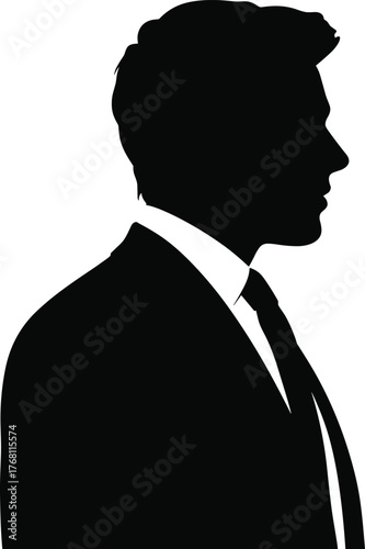 Businessman profile silhouette, side view man, professional male portrait, executive concept, leadership image, corporate figure, management illustration, success icon