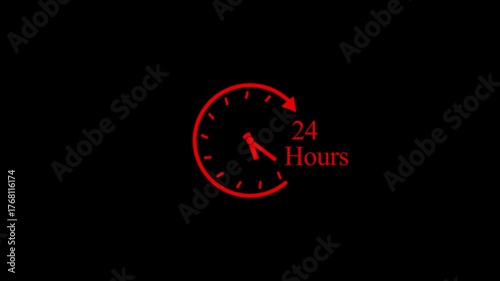 24 hours clock icon with arrow on dark background.