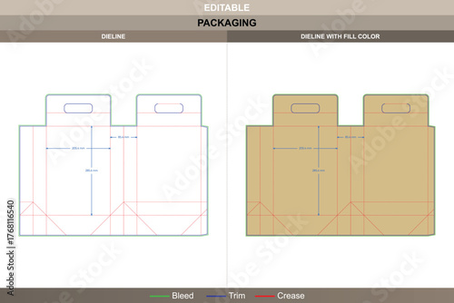 Paper bag with handle dieline made through a clean vector setup with stable printing paths and accurate die line directions that support durable packaging and daily use