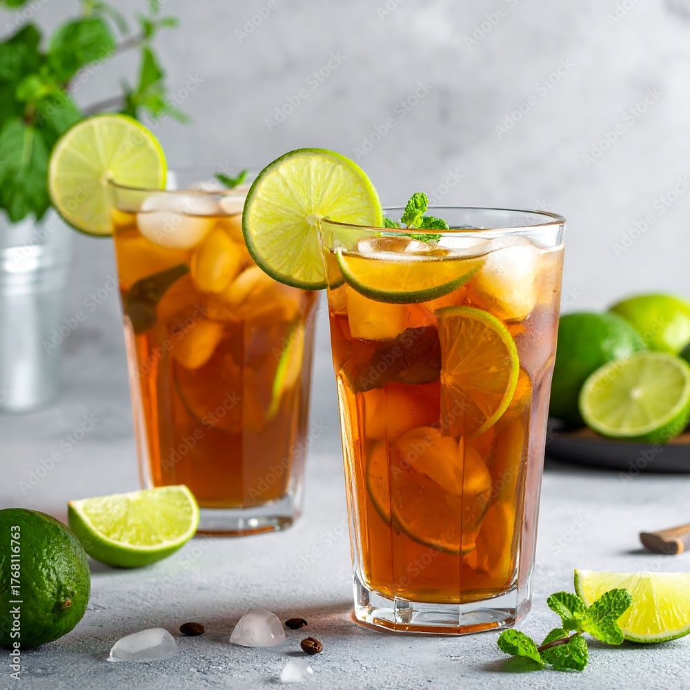 Fototapeta premium Iced tea with lime and mint