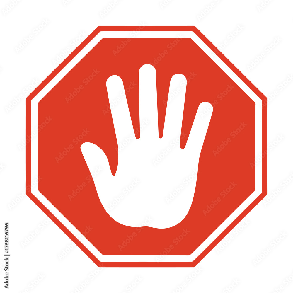 Obraz premium Stop hand sign icon red warning vector illustration
