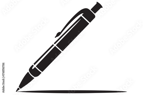 Modern fountain pen icon flat black silhouette vector isolated on transparent
