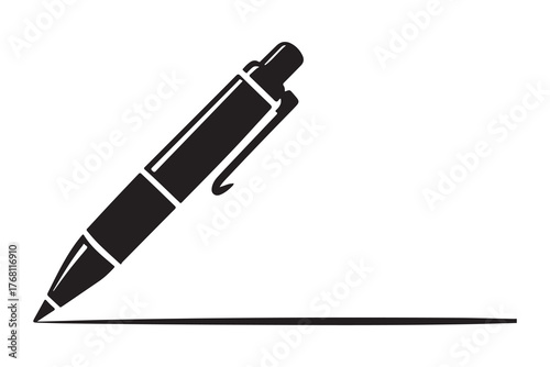Modern fountain pen icon flat black silhouette vector isolated on transparent
