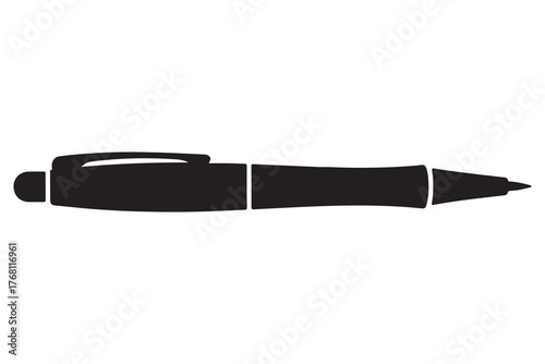 Modern fountain pen icon flat black silhouette vector isolated on transparent
