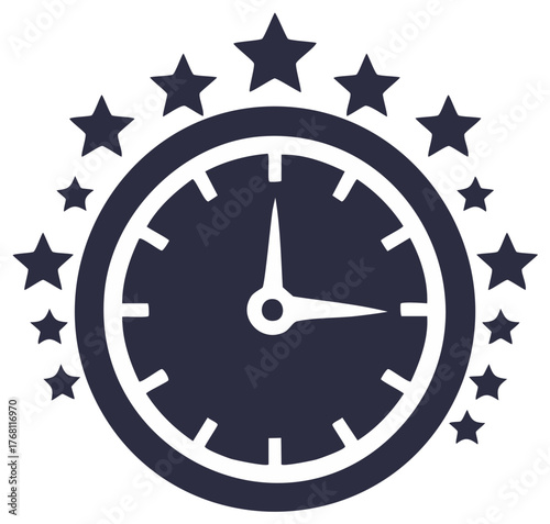 Clock with stars flat icon representing best time achievement and deadlines