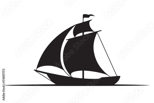 Ship boat silhouette marine travel transport icon in black and white illustration
