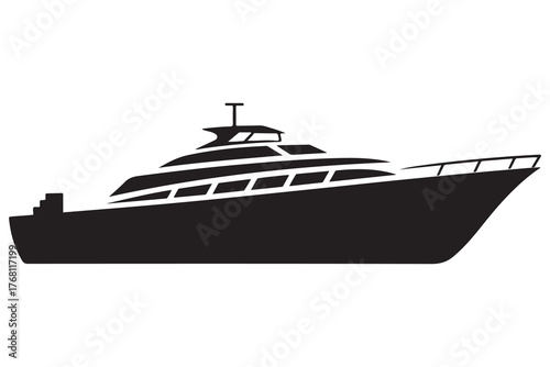 Ship boat silhouette marine travel transport icon in black and white illustration
