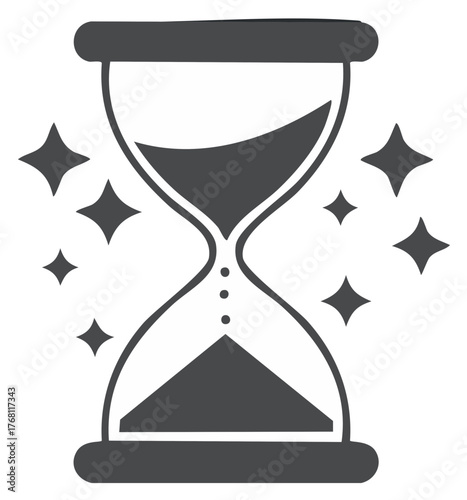 Glittering hourglass icon with flowing sand representing time passing and urgency