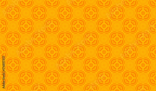 Yellow ornamental circular medallion seamless pattern