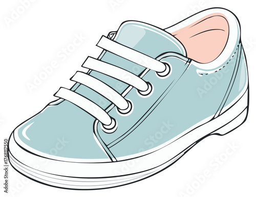 Light Blue Canvas Sneaker Vector Graphic Illustration with White Laces and Trim Detail on Shoe for Fashion and Apparel Concepts