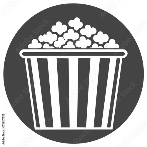 Stylized icon of a bucket of popcorn in a dark circle
