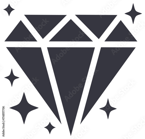 Sparkling diamond symbol vector illustration. Flat Icon for website or app. Shine, luxury, gem, brilliant, crystal, precious stone, black and white.