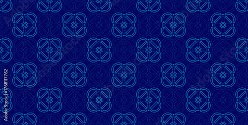 Blue ornamental circular medallion seamless pattern