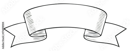 Blank Hand Drawn Banner with Curled Edges and Shading for Adding Text or Imagery