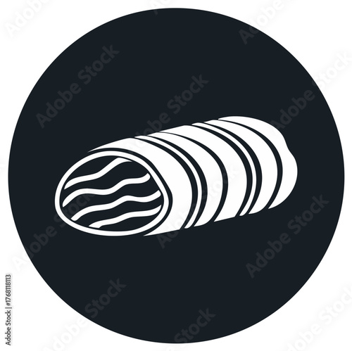 Stylized rolled food icon illustration a wrap or burrito cut open revealing delicious filling graphic design element
