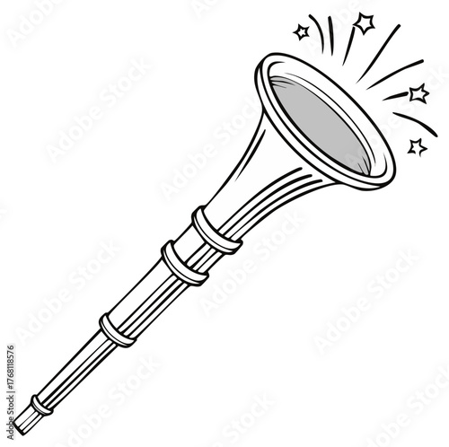 Cartoon Trumpet with Stars and Lines Symbolizing Music and Celebration