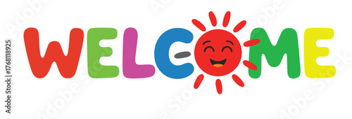 Colorful WELCOME Lettering in Modern Typography Style, Perfect for Greeting Cards, Posters, Banners, Social Media Posts, and Web Design Illustrations Expressing Positivity and Warm Hospitality