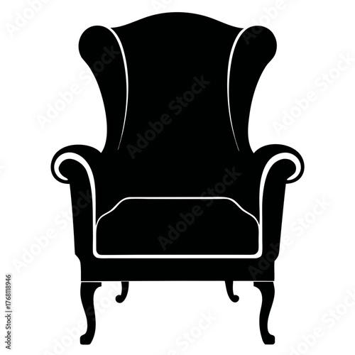 Elegant wingback armchair silhouette black furniture design
