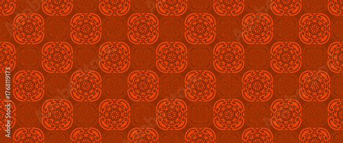 Brown ornamental circular medallion seamless pattern