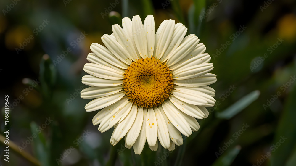 Obraz premium A bright yellow daisy flower in a summer garden with a bee on it