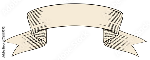 Vintage Banner Ribbon with Engraved Lines and Copy Space