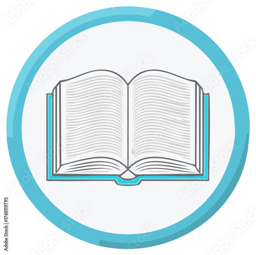 Open book with lines on pages inside turquoise circle offers design for education and storytelling content creation