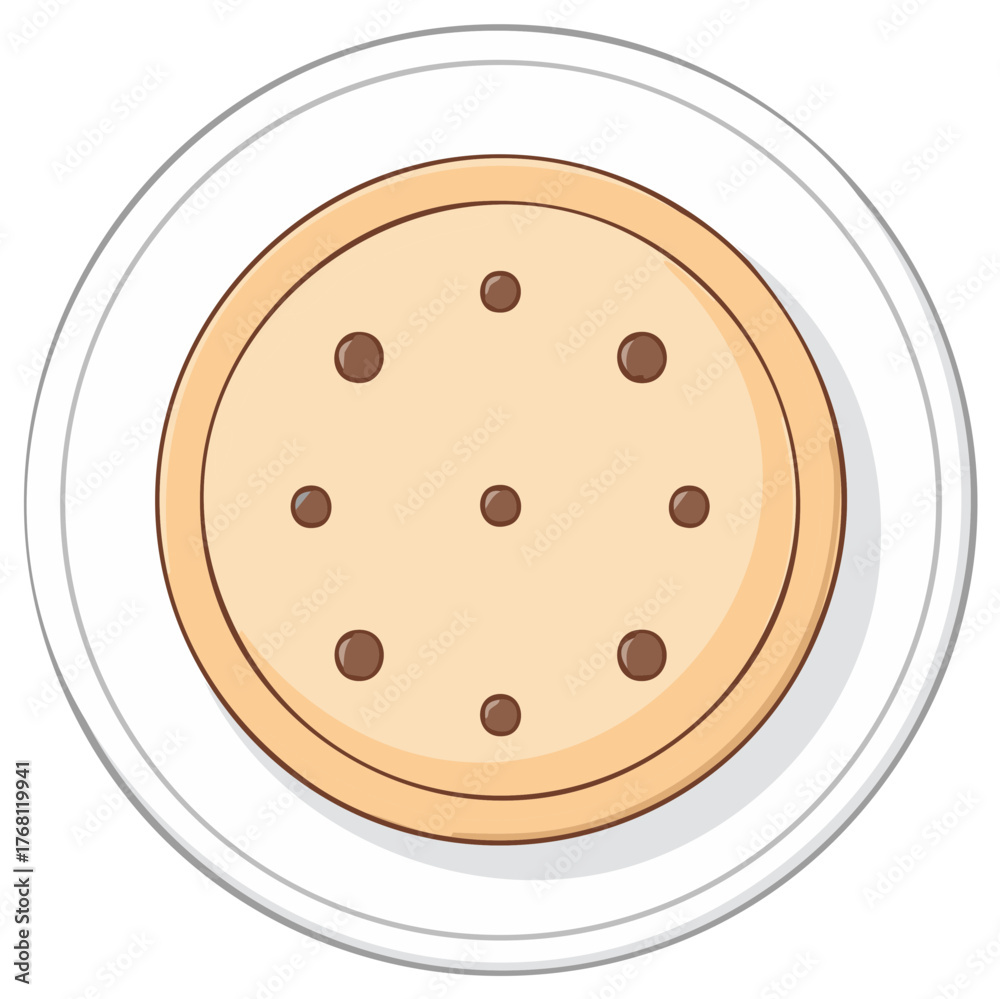 Fototapeta premium Classic chocolate chip cookie illustration served on a clean white plate ideal sweet dessert treat graphic