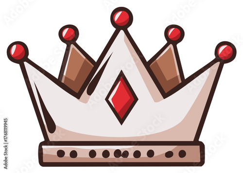 Stylized royal crown with red jewels and brown accents on white