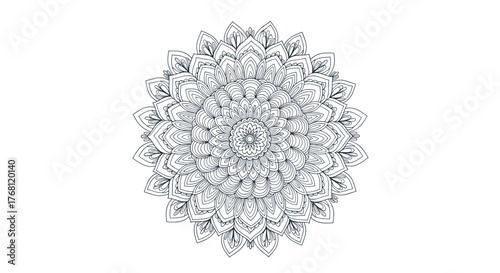 Intricate black and white mandala pattern on a white background, symbolizing harmony and balance.