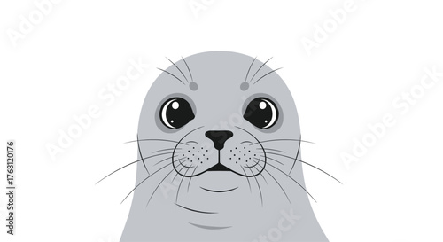 A cute, cartoon seal peeking from the side with large, expressive eyes and whiskers.