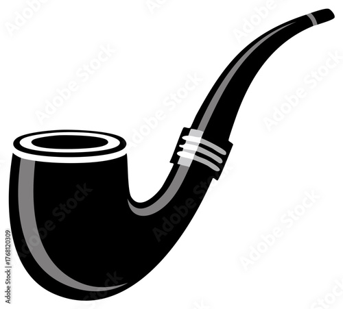 Classic Black Smoking Pipe Illustration, Tobacco Smoking Tool, Isolated Object