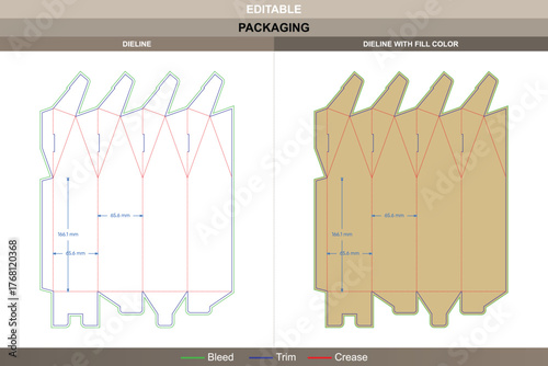 Tuck end bell tower dieline developed with balanced vector planning supported by neat printing and precise die line routing that forms a bold packaging body