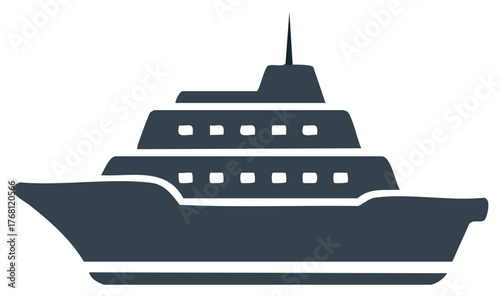 Stylized Cruise Ship or Luxury Yacht Icon for Ocean Travel and Vacation
