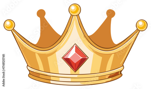Cartoon illustration of a golden crown with a red gem fit for royalty and symbolizing power and authority