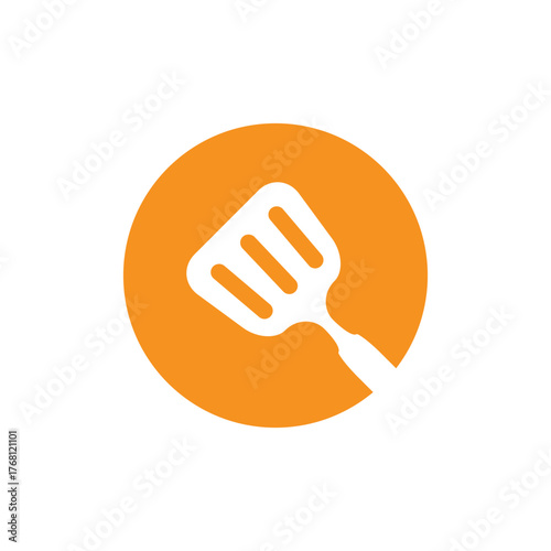 Simple White Spatula Icon on Orange Circular Background